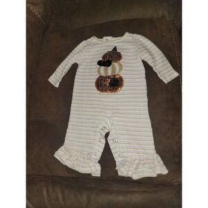 Mud pie fall Halloween pumpkin romper one piece outfit 0 3 months mudpie